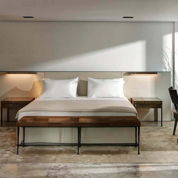 SUD Bench: 47.25Wx16.5Dx18H in Textured Bronze base, Black Patina with Fabric or Leather - F02-297-01