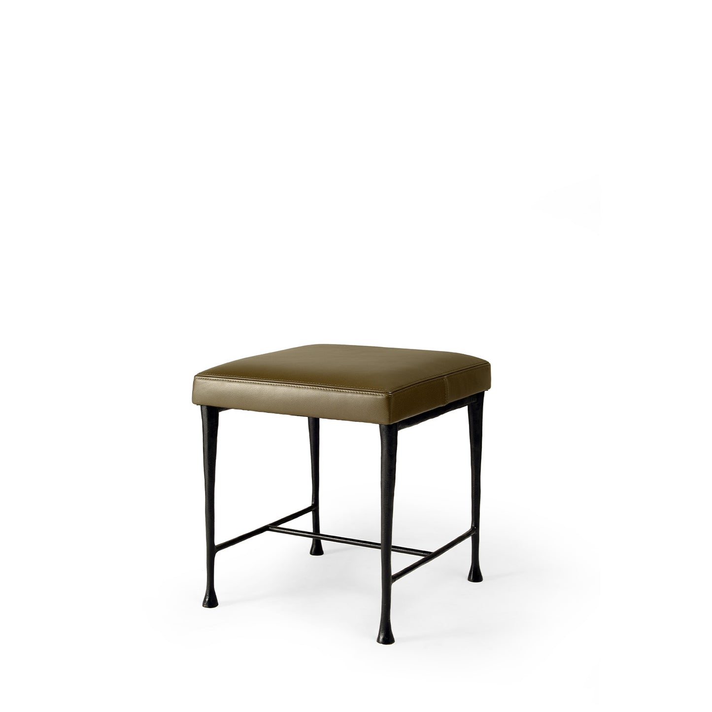 SUD Stool: 8.25Wx16.5Dx18H in Textured Bronze base, Black Patina with Fabric or Leather - F17-297-01